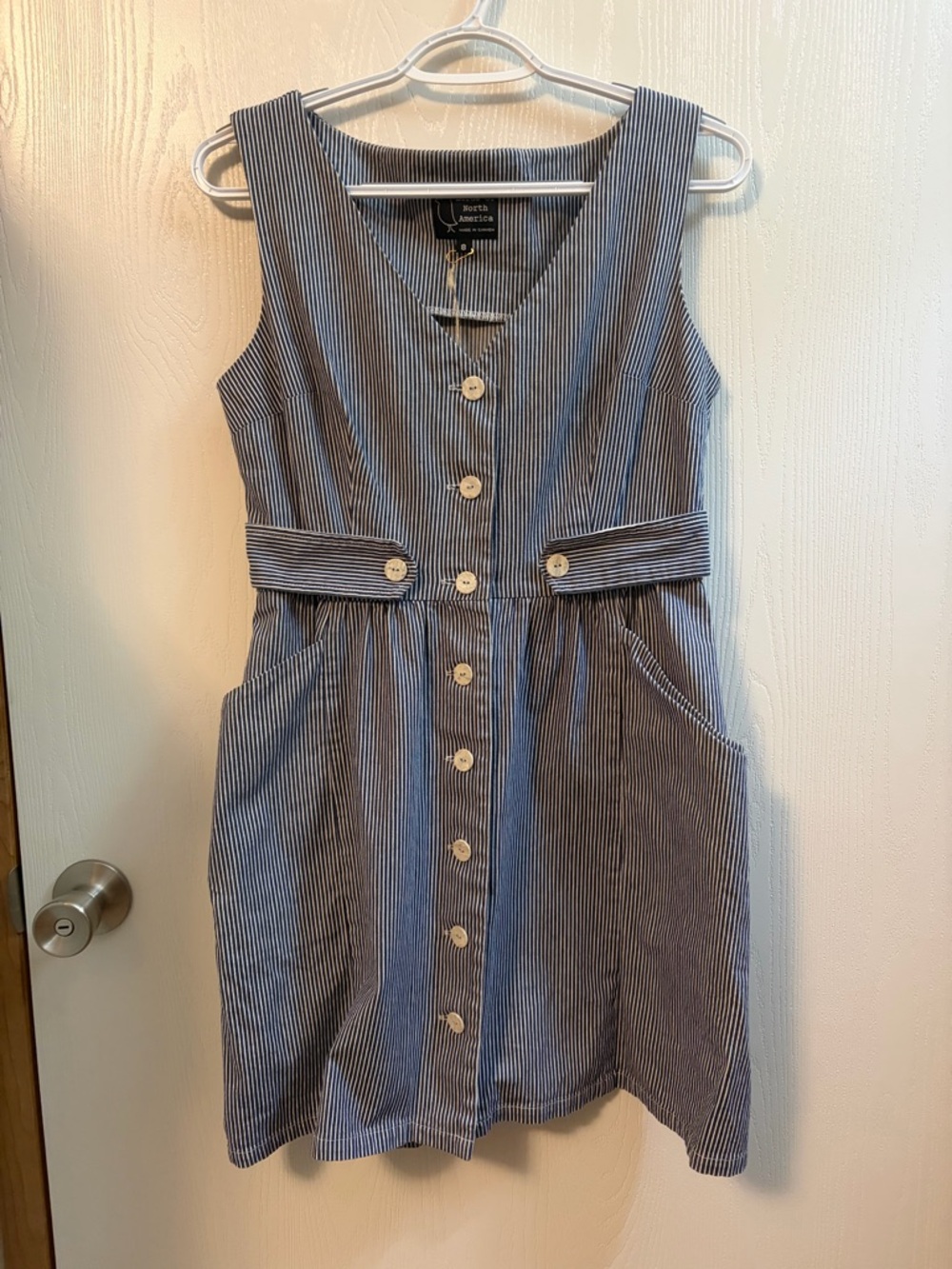 Sleeveless Blue Stripe Button-Front Mini Dress - Picture 2 of 8